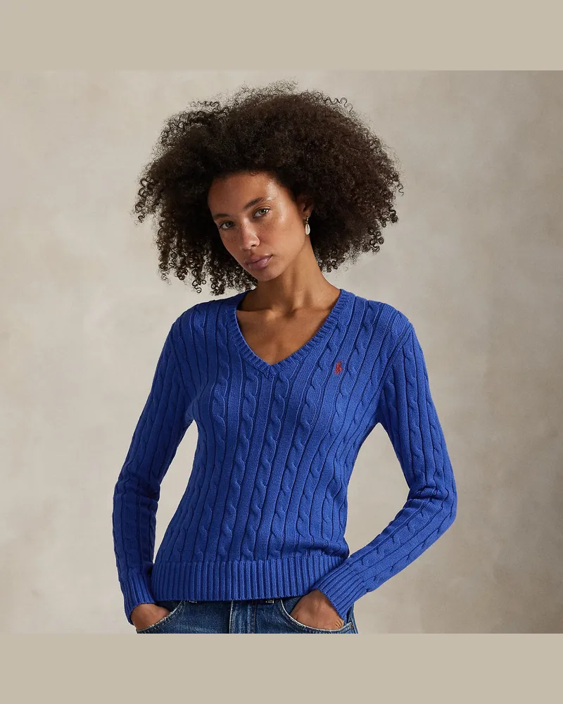 Ralph Lauren Pullover mit V-Ausschnitt und Zopfmuster Blue