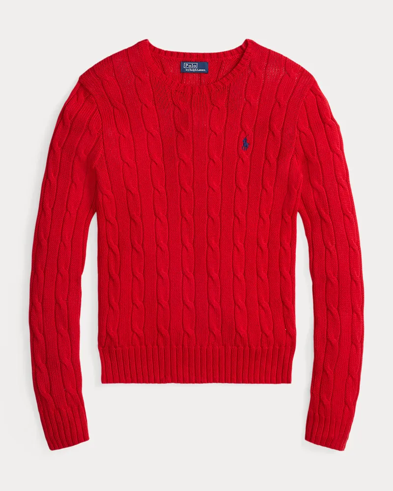 Ralph Lauren Baumwoll-Rundhalspullover mit Zopfmuster Red