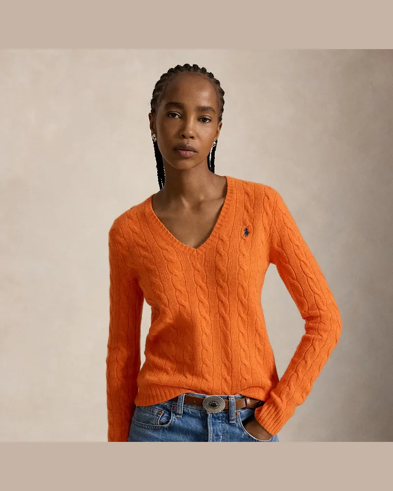 Ralph Lauren Woll-Kaschmir-Pullover mit Zopfmuster Orange