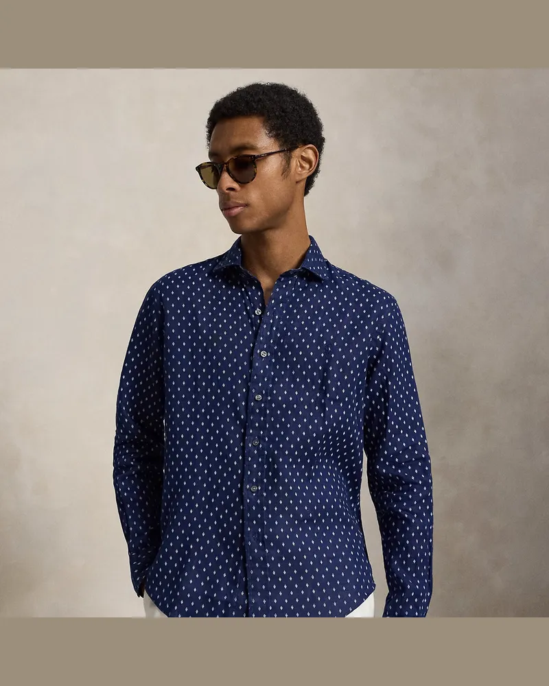 Ralph Lauren Custom-Fit Leinenhemd mit Muster Blue