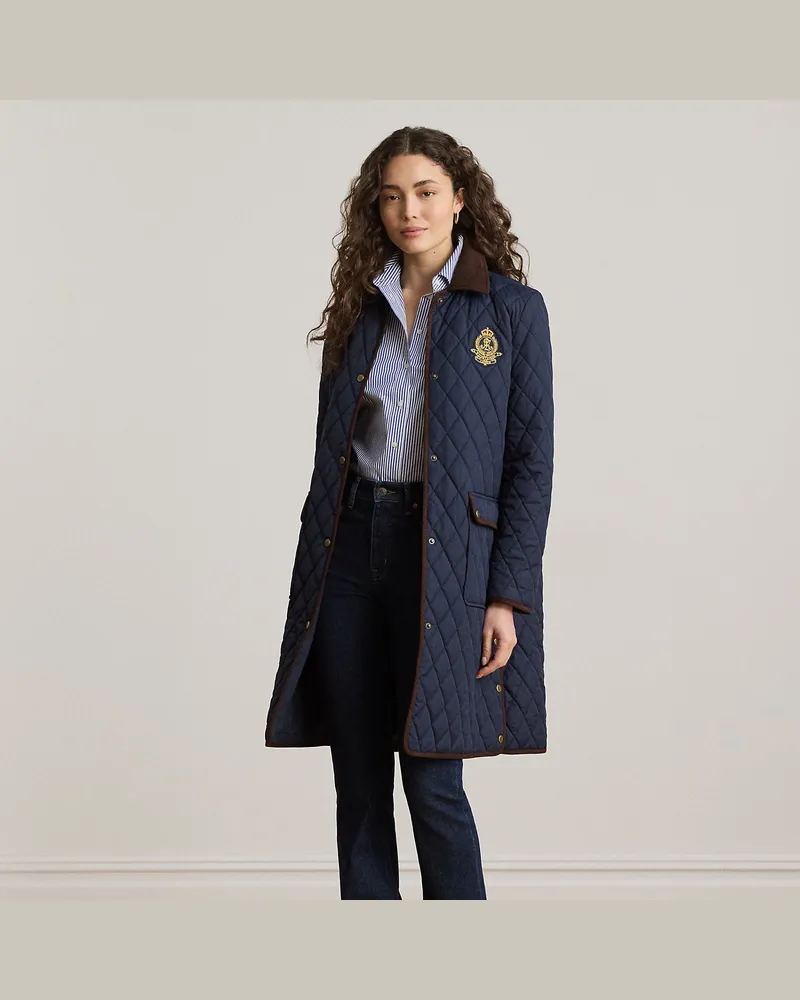Ralph Lauren Steppjacke mit Wappen und Kordsamtbesatz Blue