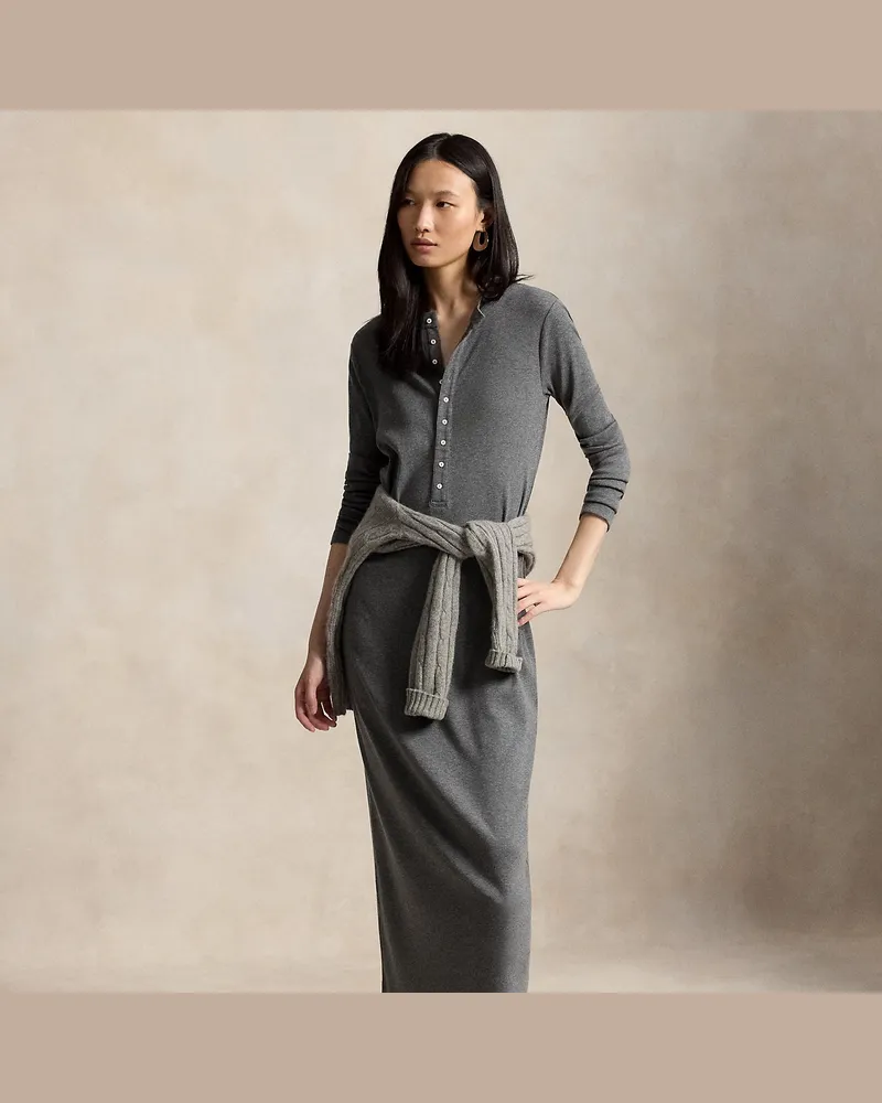 Ralph Lauren Geripptes Henley-Kleid Grey