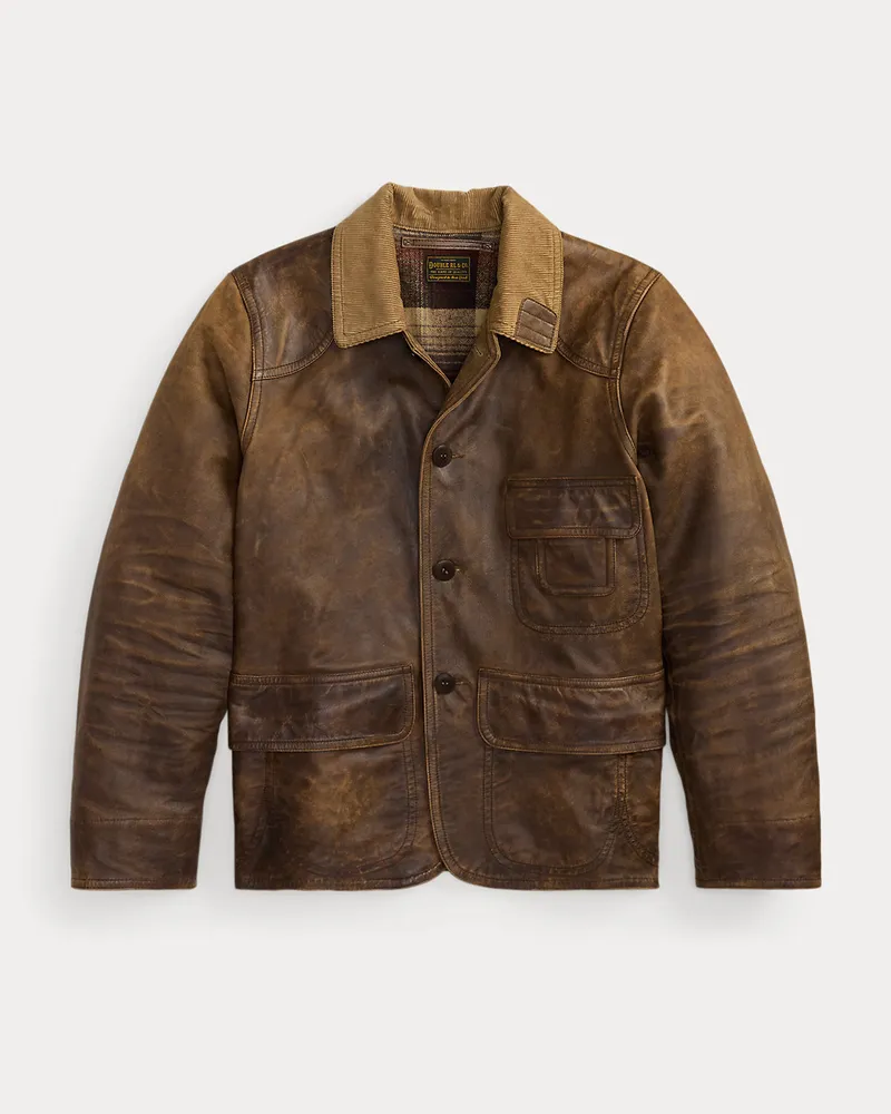 Ralph Lauren Lederjacke mit Kordsamtkragen Brown