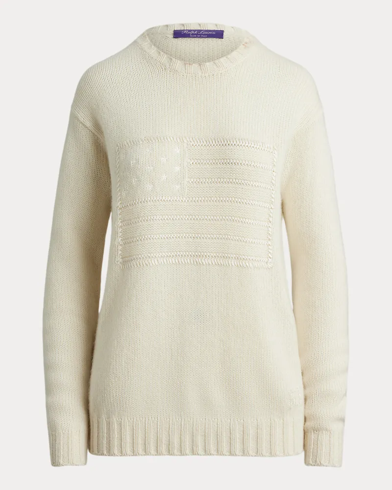Ralph Lauren Kaschmir-Rundhalspullover mit US-Flagge Cream