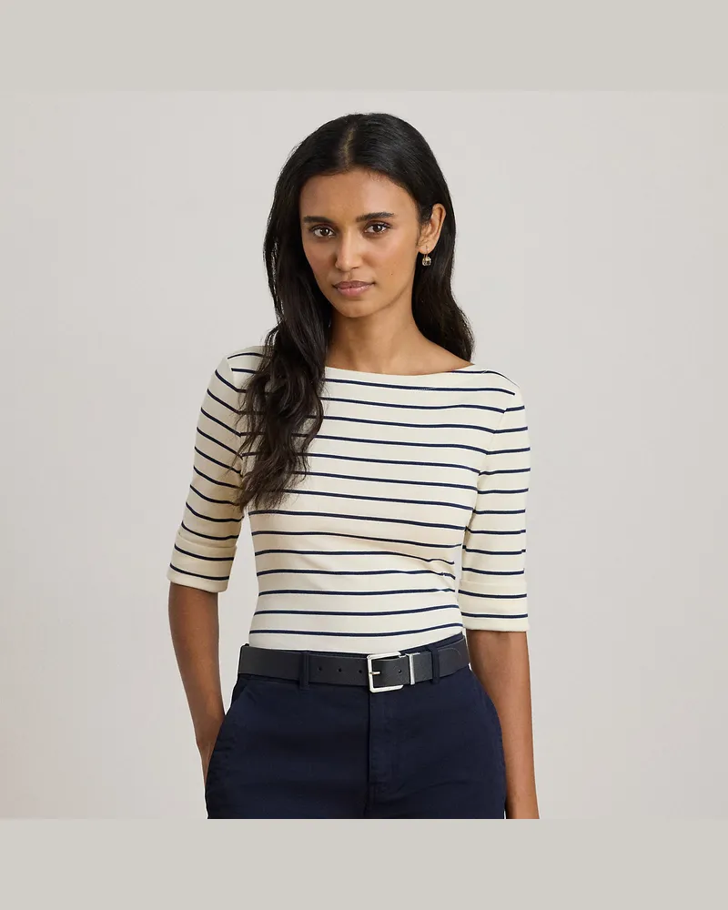 Ralph Lauren Kurzgrößen - Baumwoll-T-Shirt mit U-Boot-Ausschnitt Cream