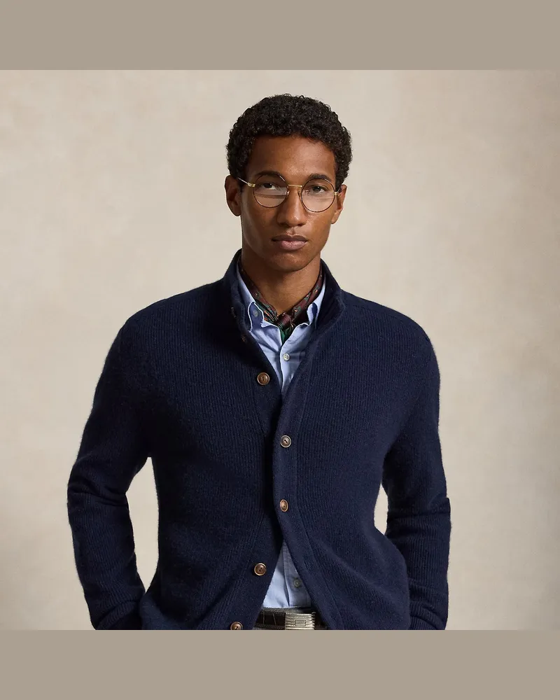 Ralph Lauren Kaschmir-Strickjacke mit Halbrollkragen Blue
