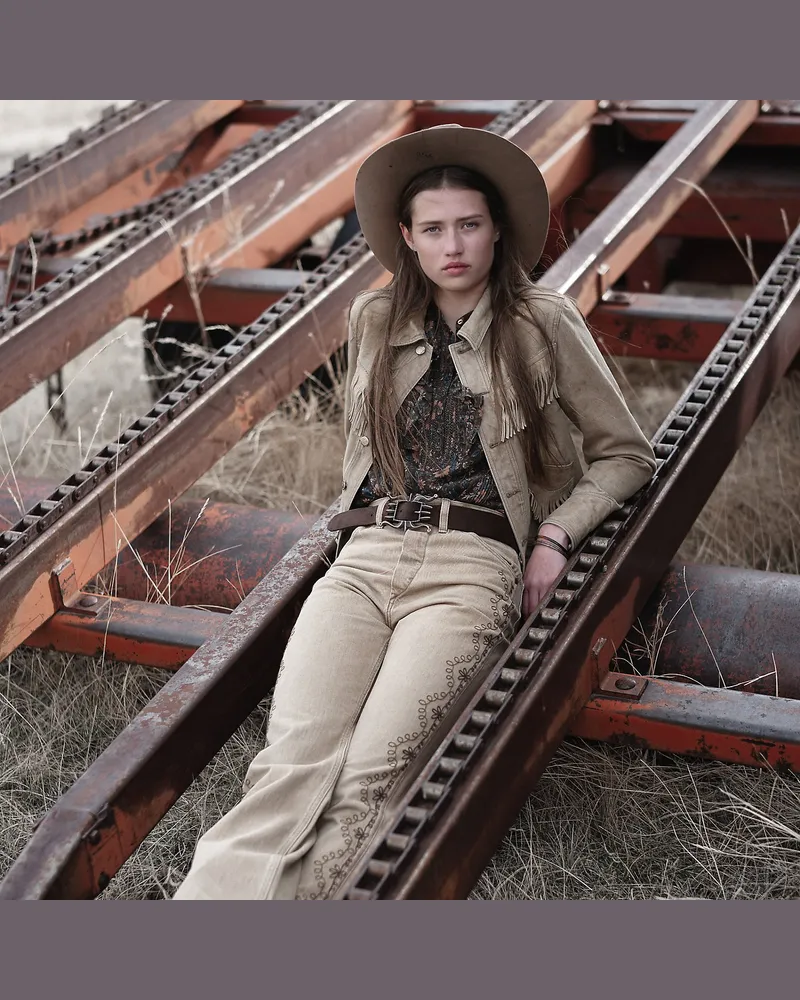 Ralph Lauren Sandbraune Bootcut-Jeans mit Stickerei Natural