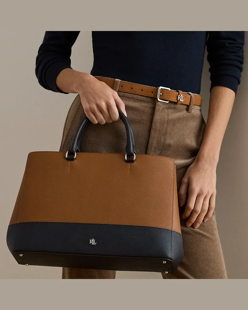 Ralph Lauren Große Ledertasche Hanna mit Streifen Brown