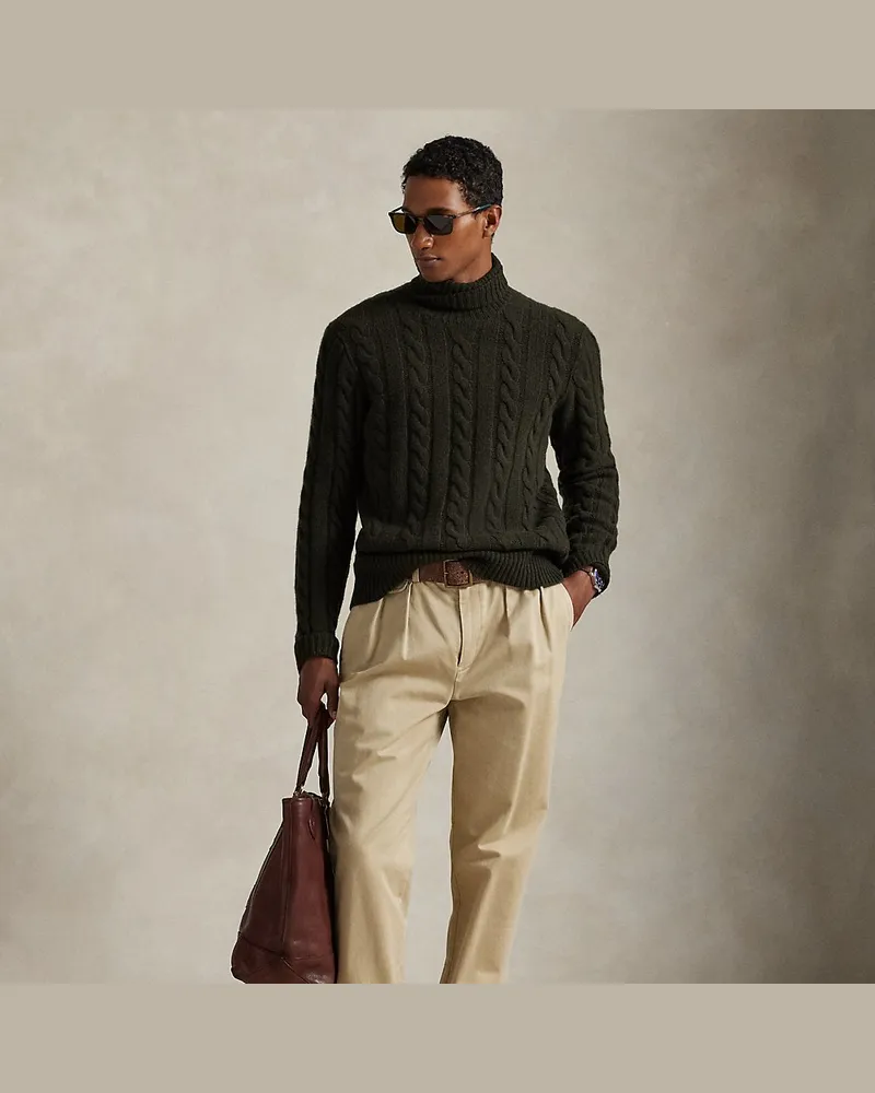 Ralph Lauren Woll-Kaschmir-Pullover mit Zopfmuster Green