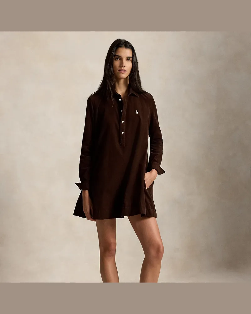 Ralph Lauren Kordsamt-Hemdkleid mit Kellerfalten Brown
