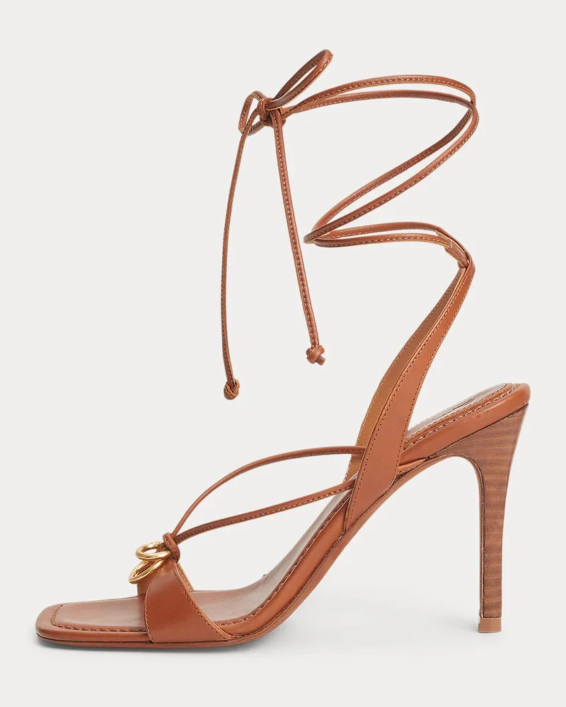 Ralph Lauren Ledersandale mit O-Ring-Knöchelriemen Brown
