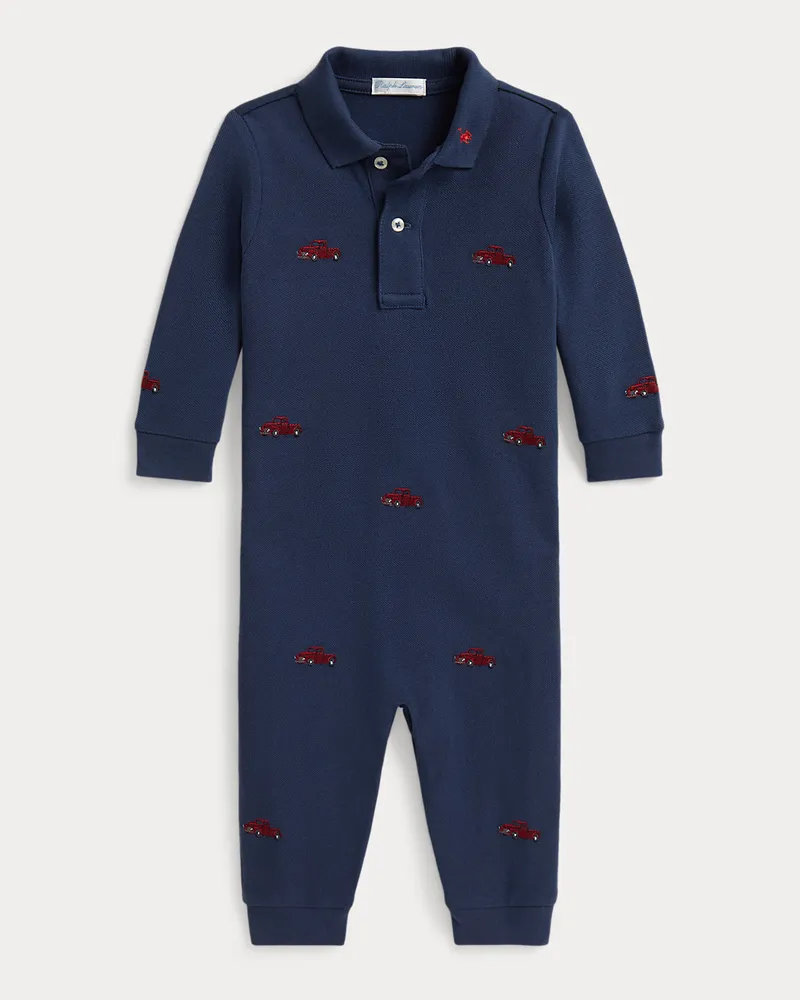 Ralph Lauren Polo-Strampler mit gestickten Trucks Blue