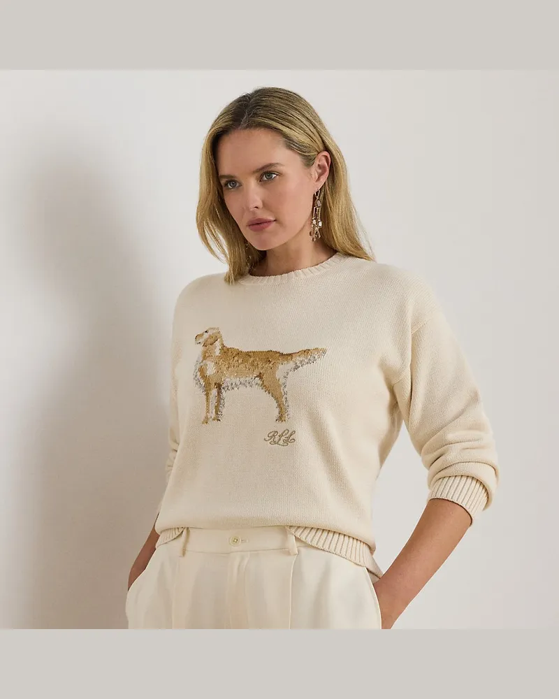 Ralph Lauren Plus Größen - Strickpullover mit Golden Retriever Cream