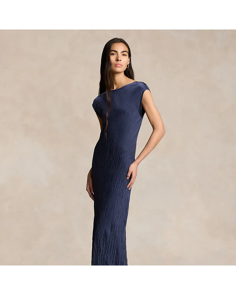 Ralph Lauren Abendkleid aus Satin in Knitteroptik Blue