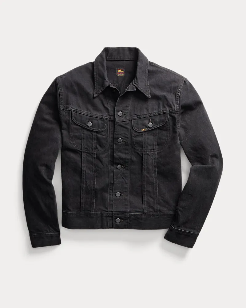 Ralph Lauren Schwarze Denim-Truckerjacke im Used-Look Black