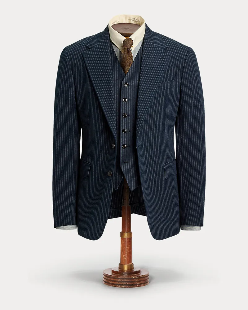 Ralph Lauren Gestreifte Fischgrat-Anzugjacke Blue