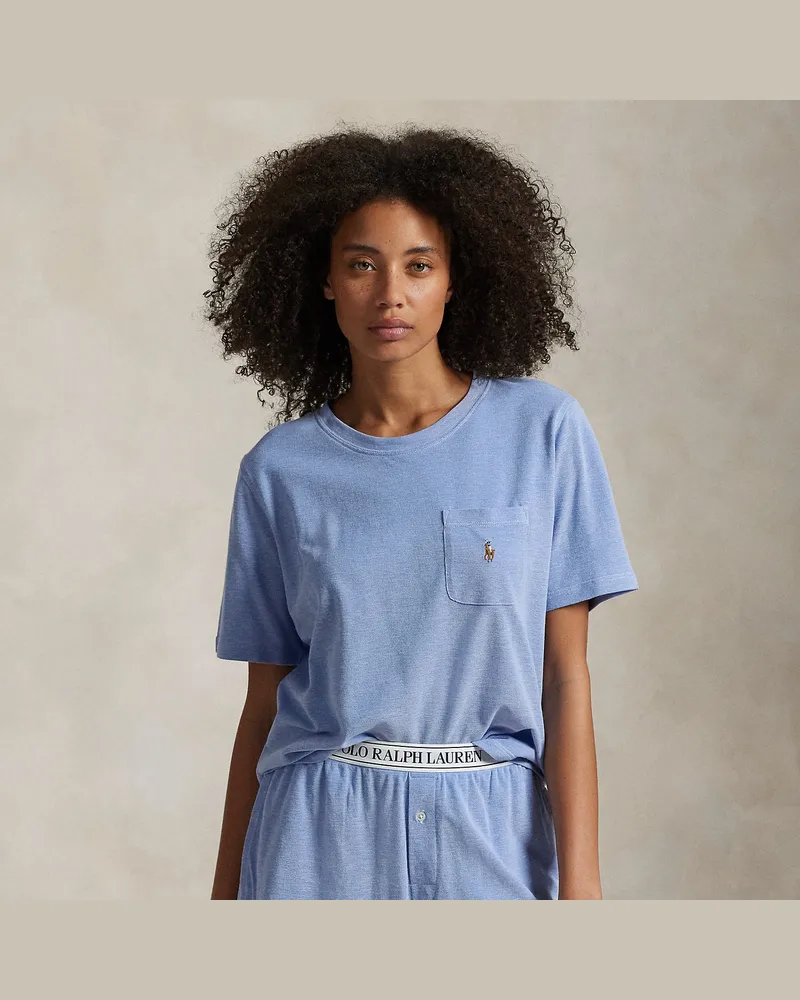 Ralph Lauren Strick-Pyjama mit T-Shirt und Shorts Blue