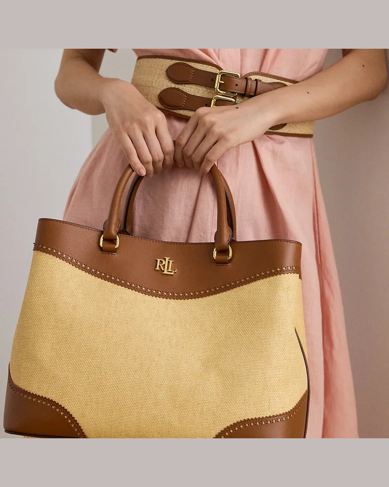 Ralph Lauren Große Stroh-Leder-Umhängetasche Marcy Natural
