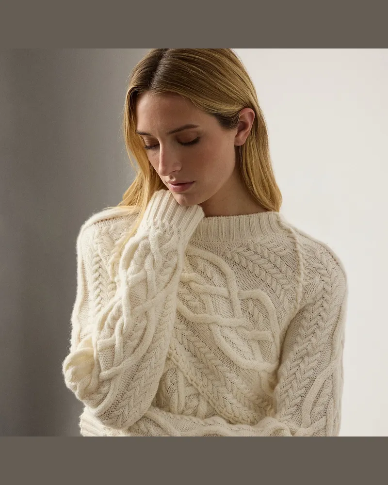 Ralph Lauren Kaschmir-Rundhalspullover mit Zopfmuster Cream