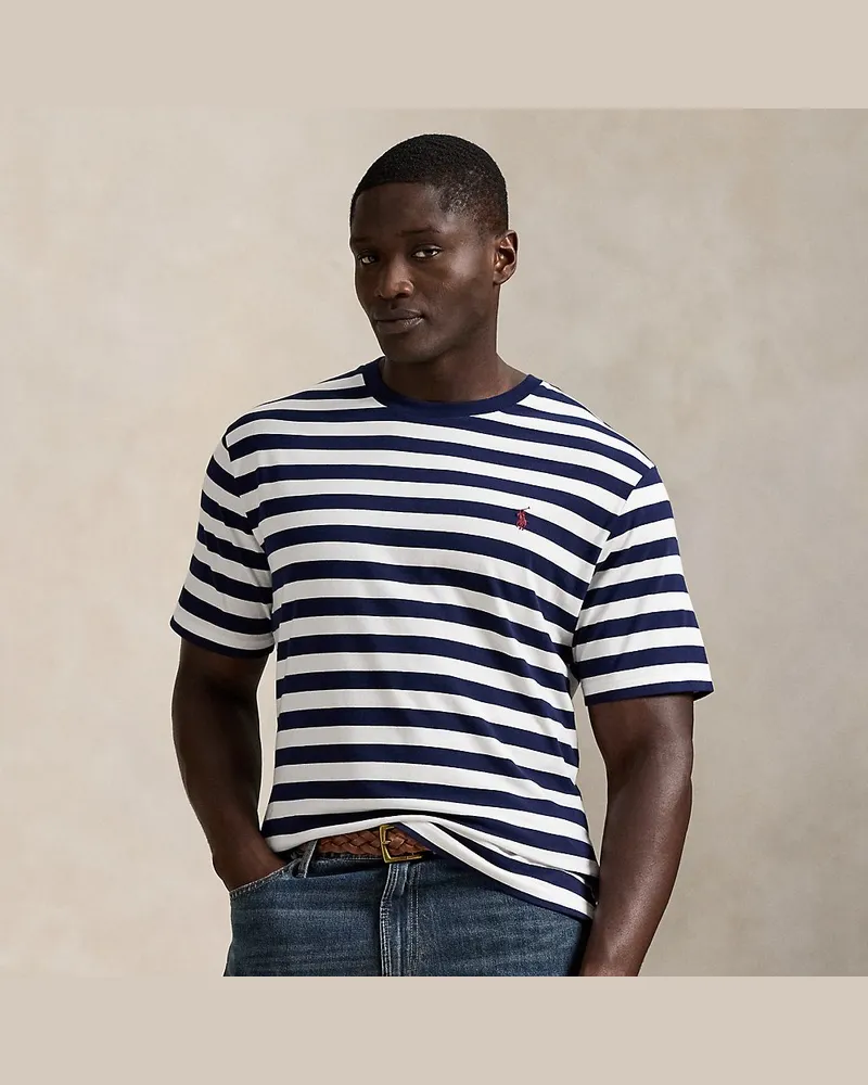 Ralph Lauren Große Größen - Gestreiftes Rundhals-T-Shirt aus Jersey Blue