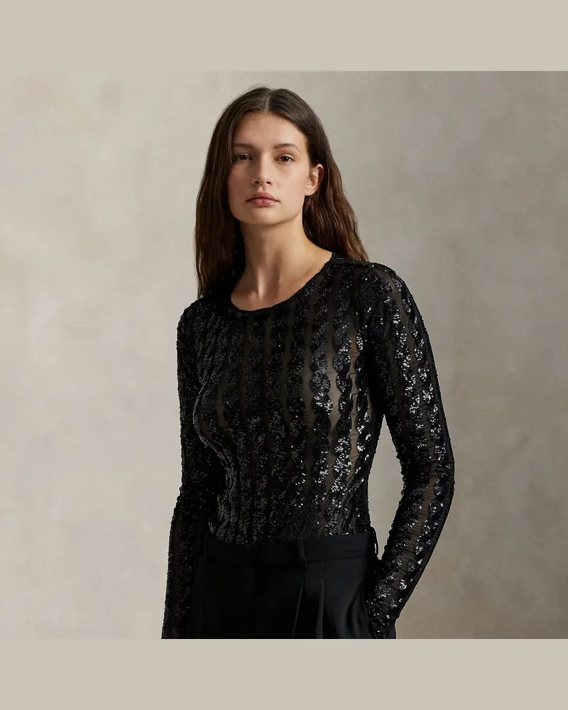 Ralph Lauren Mesh-Body mit Pailletten-Zopfmuster Black
