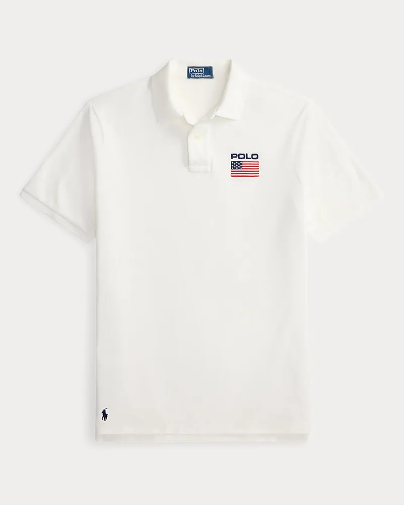 Ralph Lauren Classic-Fit Mesh-Poloshirt mit Flagge White