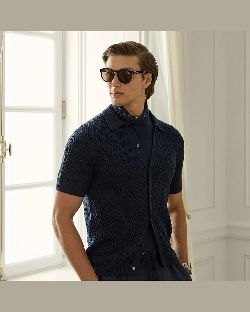 Ralph Lauren Kurzärmlige Strickjacke aus Baumwolle Blue