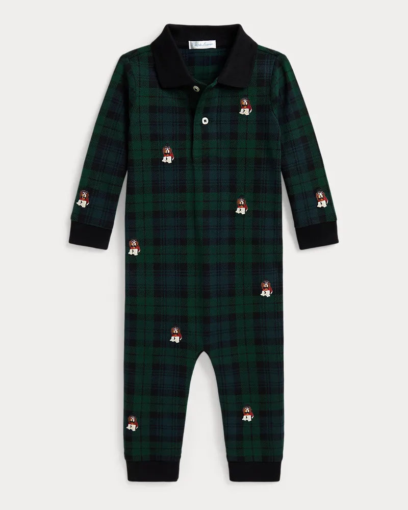 Ralph Lauren Baumwollpiqué-Strampler mit Stickerei Black