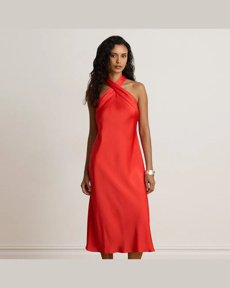 Ralph Lauren Neckholder-Cocktailkleid aus Charmeuse Red