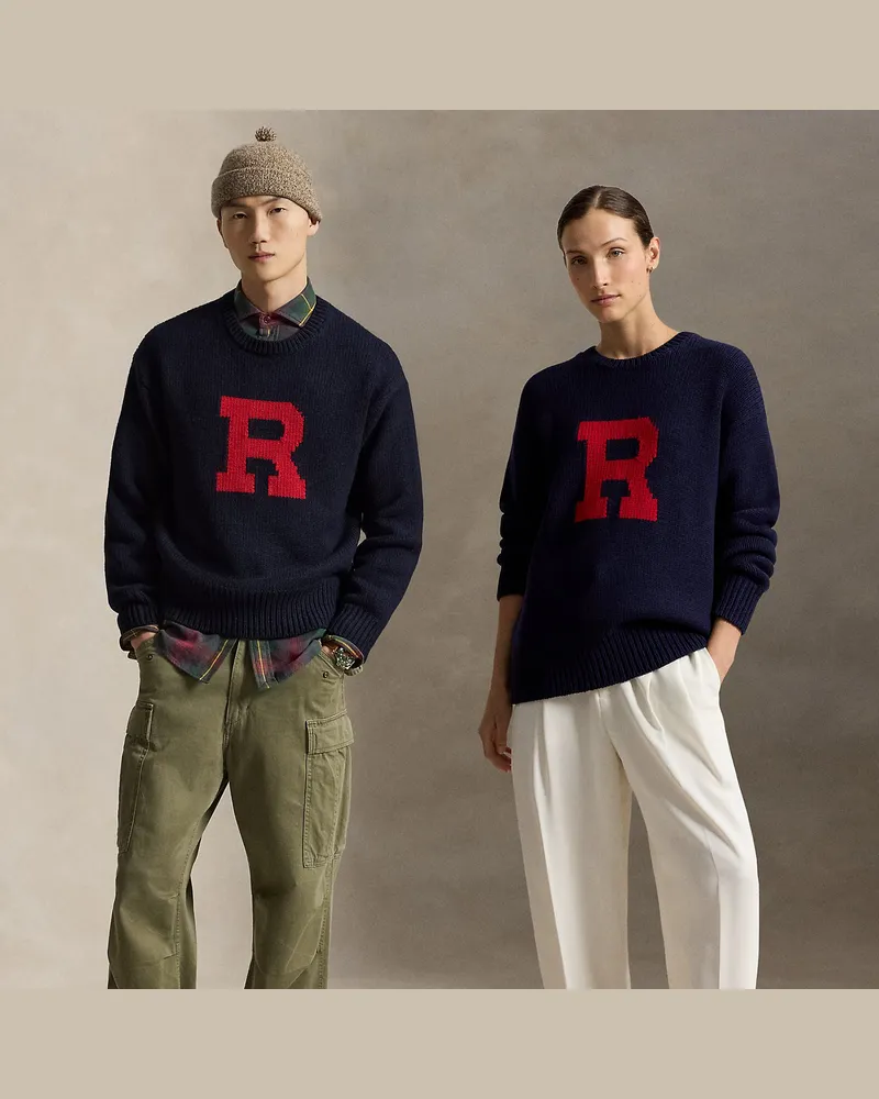 Ralph Lauren Relaxed-Fit Wollpullover im College-Stil Blue