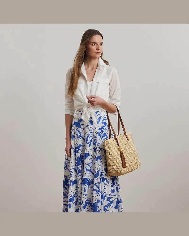 Ralph Lauren Voile-Stufenrock mit Palmwedeldruck Blue