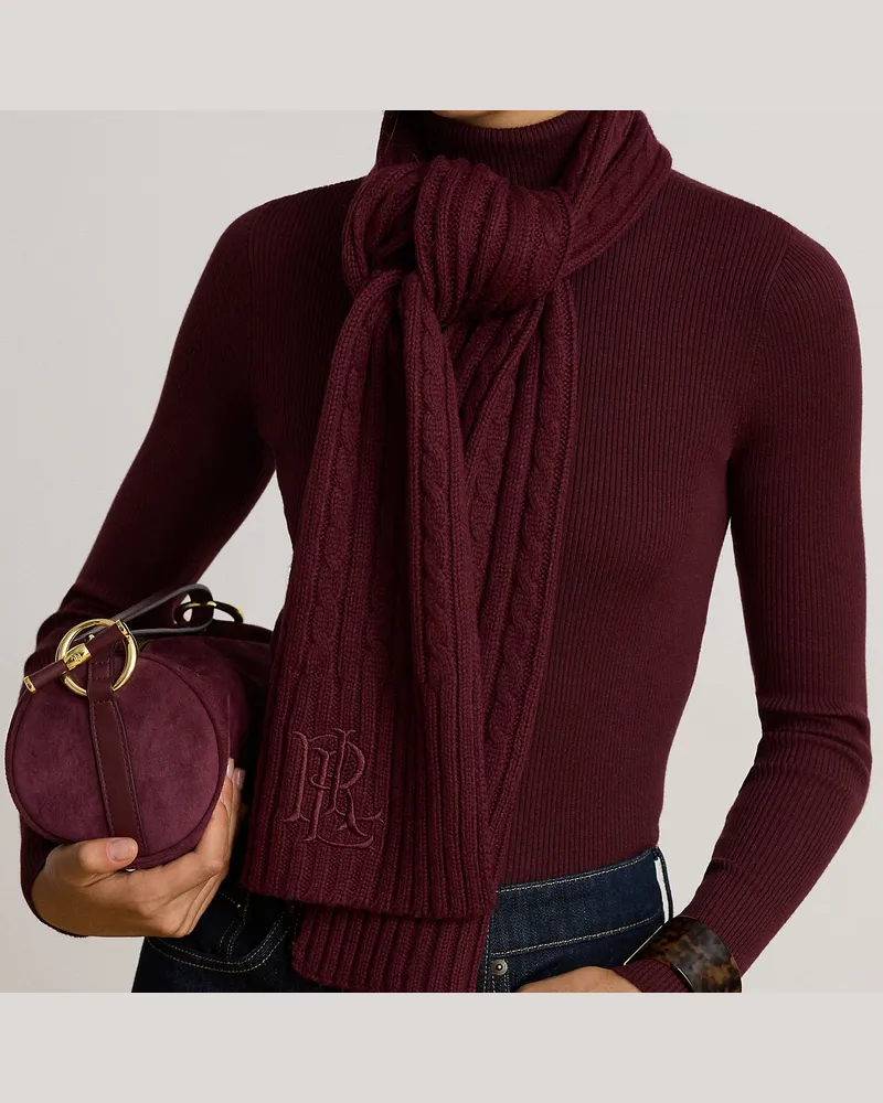 Ralph Lauren Zopfmusterschal mit gesticktem Logo Red