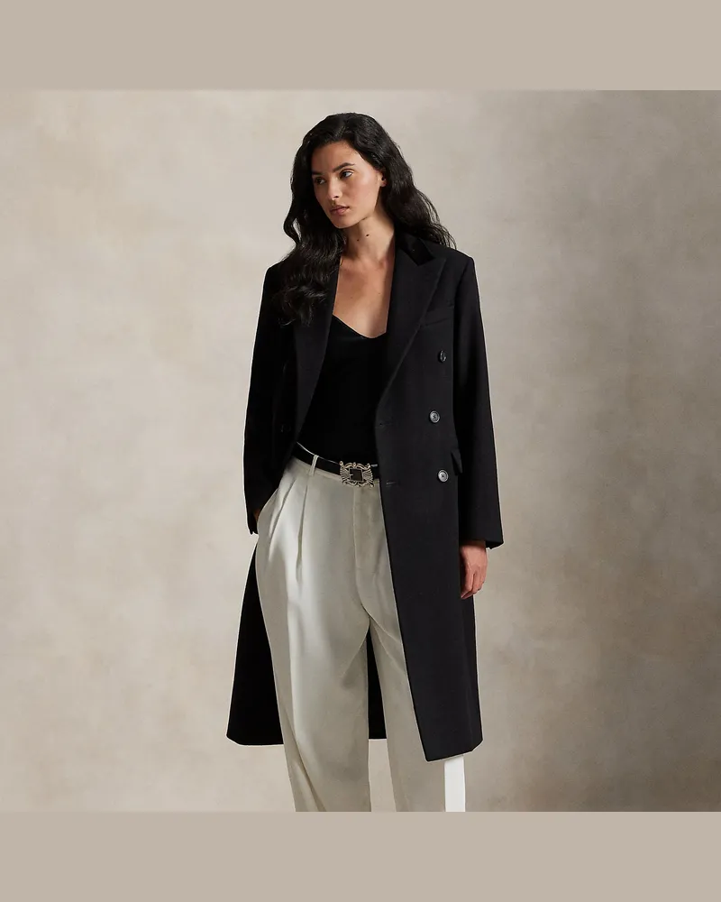 Ralph Lauren Double-Breasted Wool Melton Coat Black