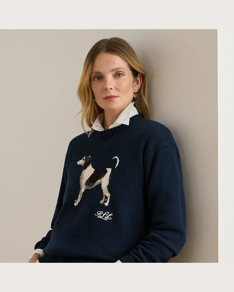 Ralph Lauren Baumwollpullover mit Hundemotiv Blue