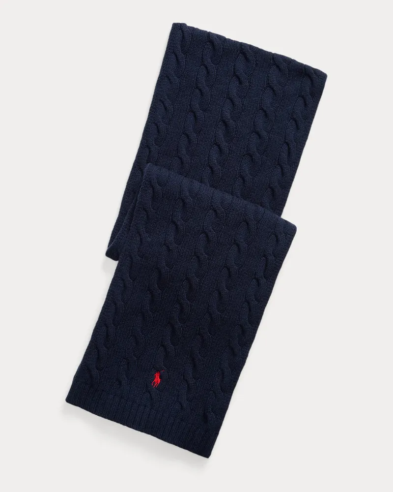 Ralph Lauren Woll-Kaschmirschal mit Zopfmuster Blue