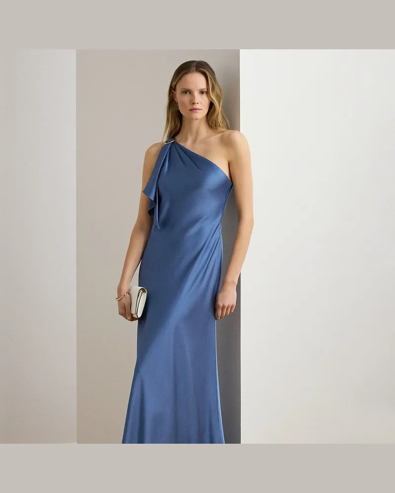 Ralph Lauren Einschultriges Abendkleid aus Charmeuse Blue