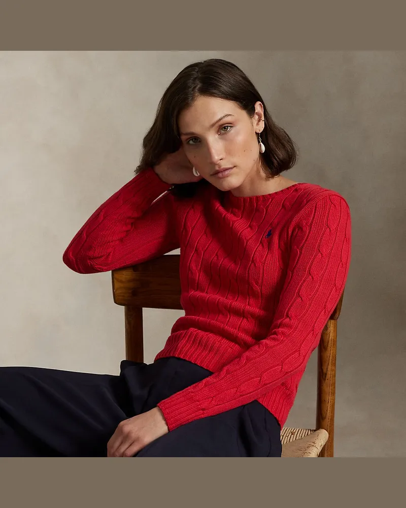 Ralph Lauren Baumwoll-Rundhalspullover mit Zopfmuster Red