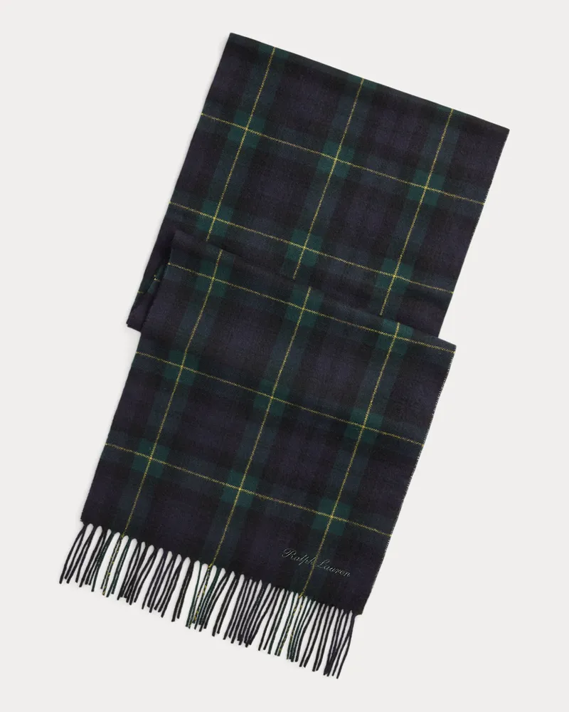 Ralph Lauren Karierter Fransenschal aus Kaschmir Blue
