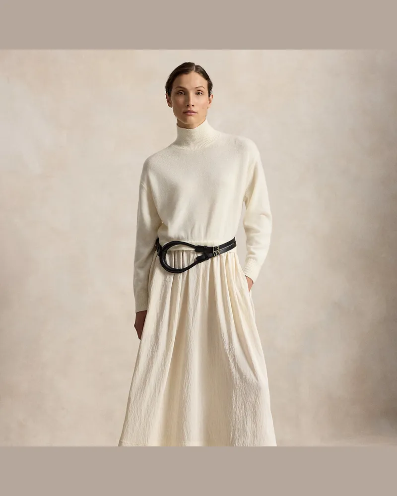 Ralph Lauren Kleid mit Wolloberteil und Crêpe-Rock Cream
