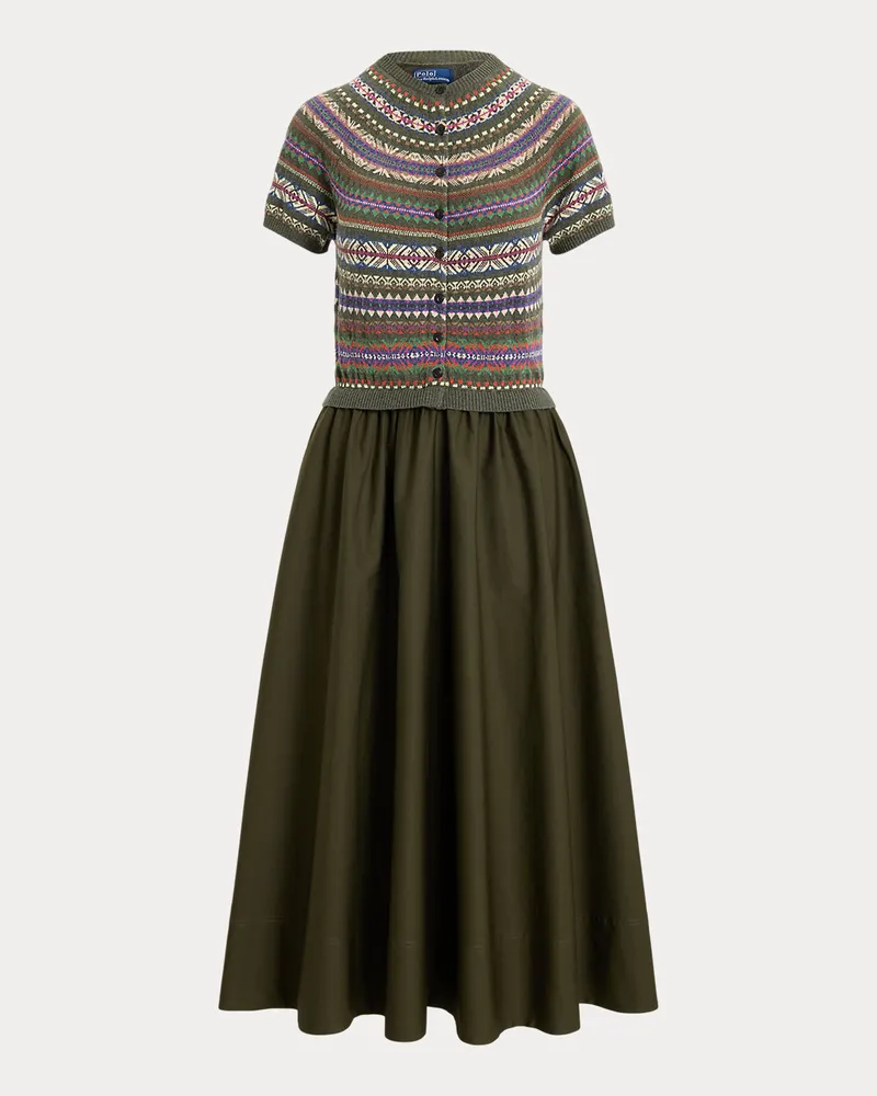 Ralph Lauren Hybrid-Kleid mit Fair-Isle-Oberteil Green