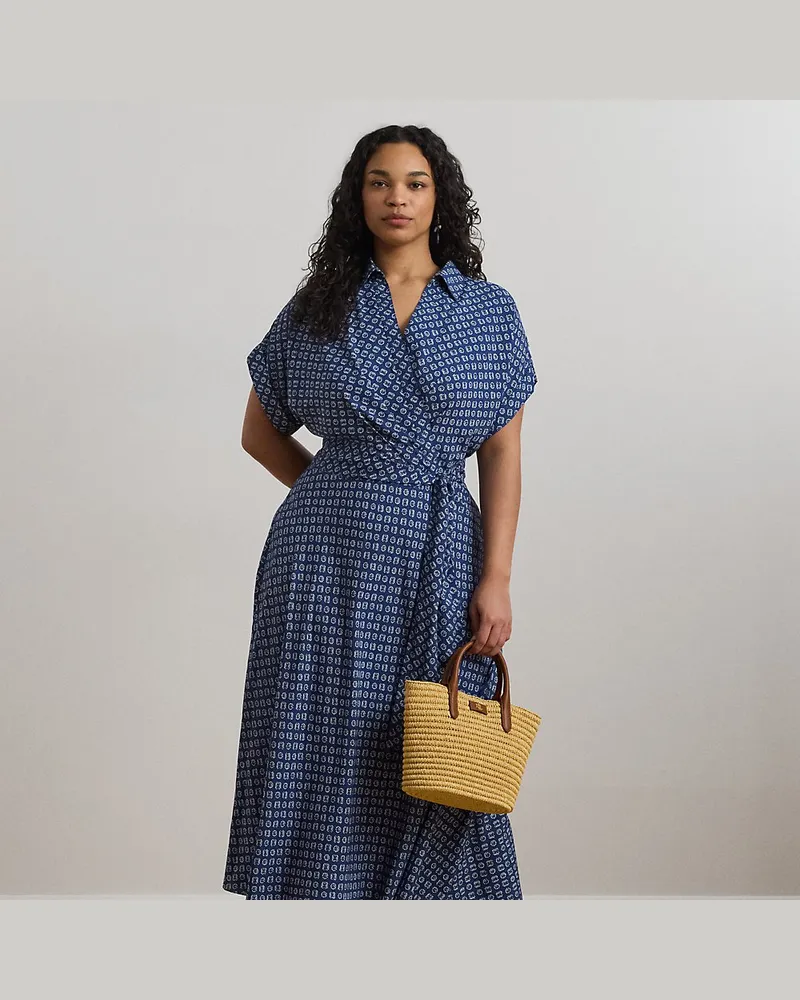 Ralph Lauren Plus Größen - Gemustertes Crêpekleid mit Gürtel Blue