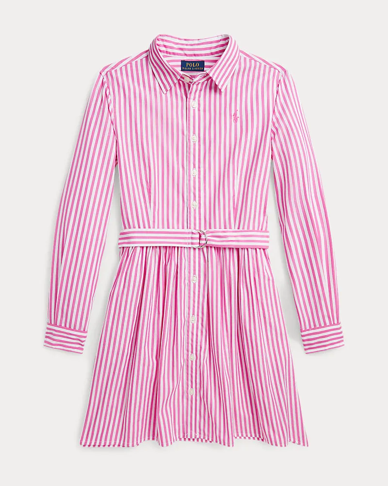 Ralph Lauren Gestreiftes Hemdkleid mit Gürtel Pink