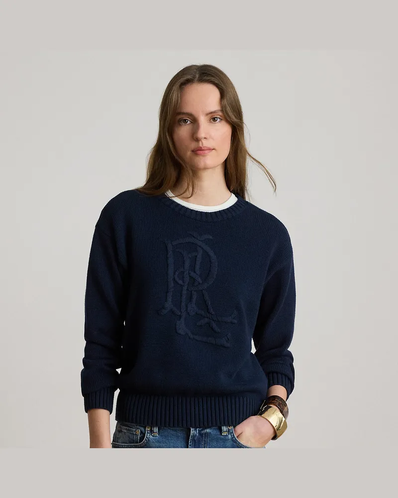 Ralph Lauren Baumwollpullover mit gesticktem Logo Blue
