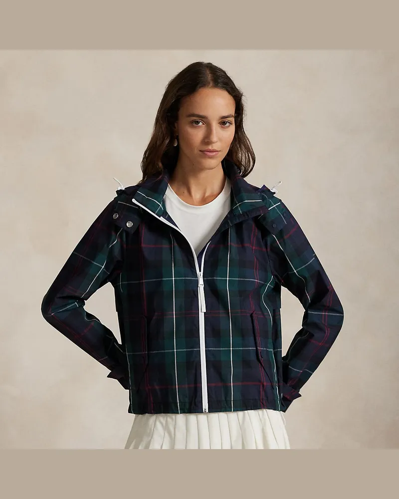 Ralph Lauren Karierte Regenjacke mit Kapuze Green