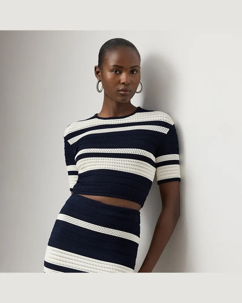 Ralph Lauren Gestreifter strukturierter kurzer Pullover Blue