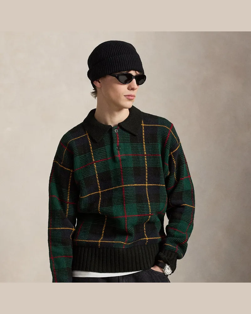 Ralph Lauren Relaxed-Fit Polo-Pullover mit Karomuster Black