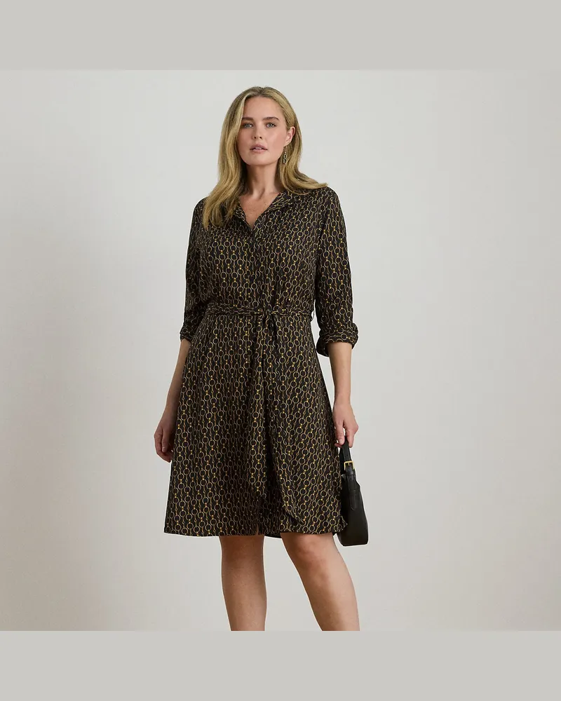 Ralph Lauren Plus Größen - Crêpe-Hemdkleid mit Kettenmuster Black