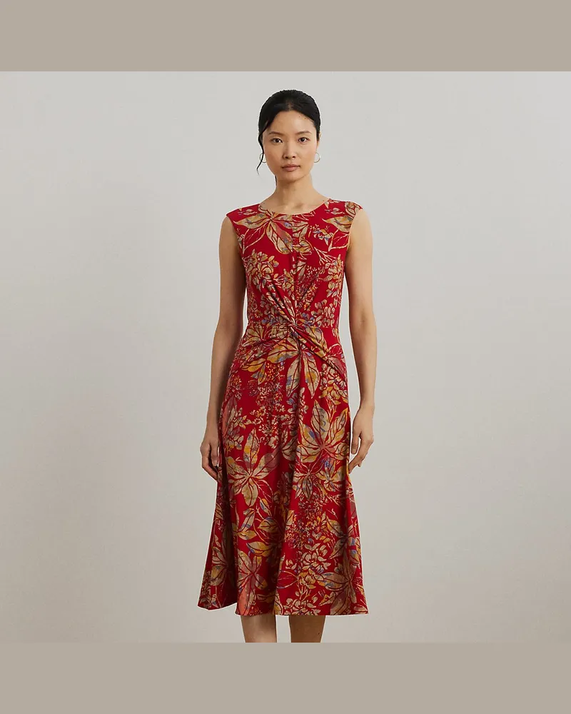 Ralph Lauren Kurzgrößen - Geblümtes Jerseykleid mit Twist-Detail Red