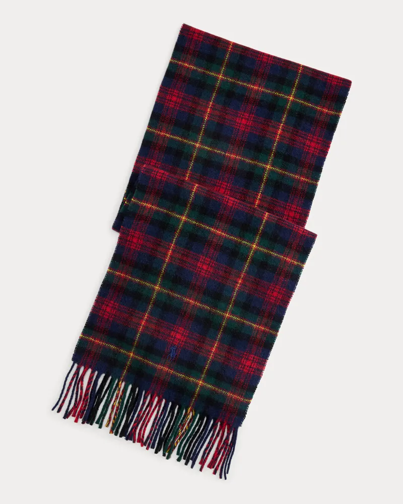 Ralph Lauren Karierter Fransenschal aus Wolle Red