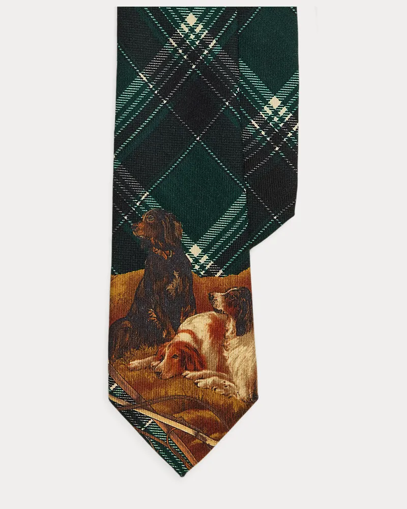 Ralph Lauren Karierte Challis-Krawatte mit Hundemotiv Multi